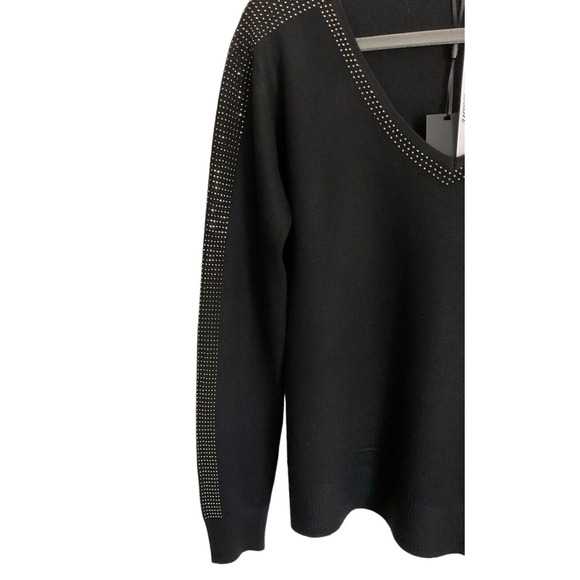Vita Milano Black Sweater Studded Trim V-Neck Medium New - Picture 11 of 13
